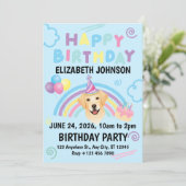 Labrador Retriever Birthday Invitation Blue Kaart (Staand voorkant)