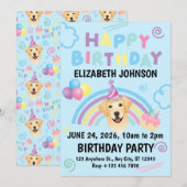 Labrador Retriever Birthday Invitation Blue Kaart (Voorkant / Achterkant)