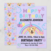 Labrador Retriever Birthday Invitation Purple Kaart (Voorkant / Achterkant)