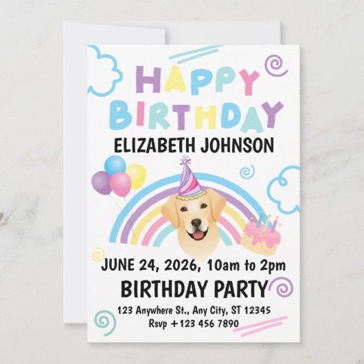 Labrador Retriever Birthday Invitation White Kaart (Voorkant)