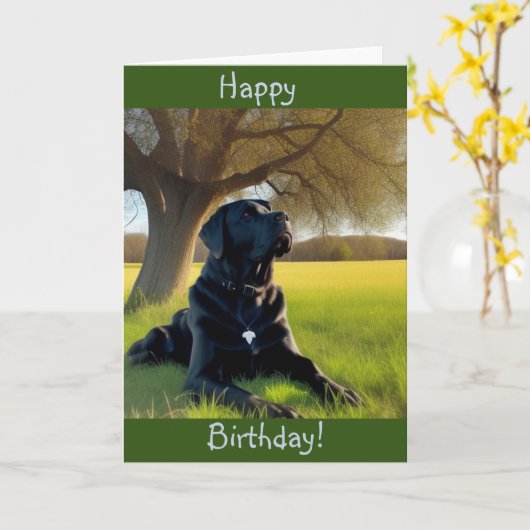 Labrador Retriever Birthday Kaart (Gele Bloem)