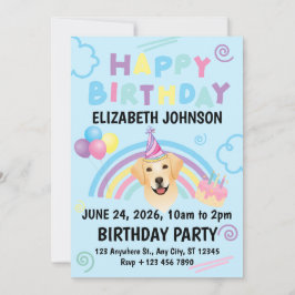 Labrador Retriever Birthday Party Invitation Blue Kaart