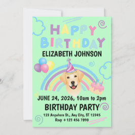 Labrador Retriever Birthday Party Invitation Green Kaart