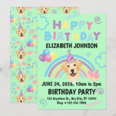 Labrador Retriever Birthday Party Invitation Green Kaart (Voorkant / Achterkant)