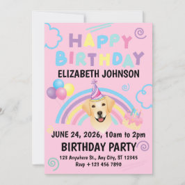 Labrador Retriever Birthday Party Invitation Pink Kaart