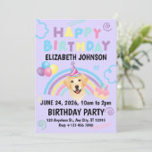Labrador Retriever Birthday Party Invitation Purpl Kaart (Staand voorkant)