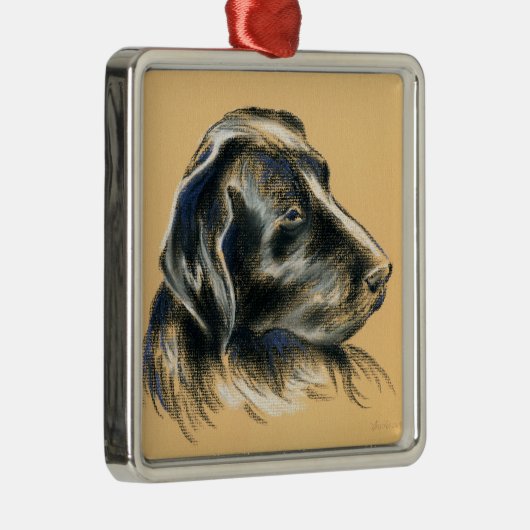 Labrador Retriever - Black Dog Pastel Drawing Metalen Ornament (Rechts)