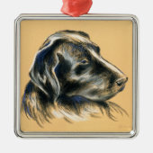 Labrador Retriever - Black Dog Pastel Drawing Metalen Ornament (Voorkant)