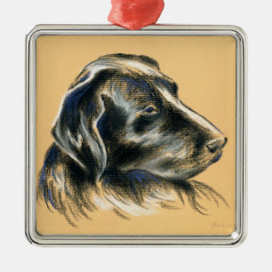 Labrador Retriever - Black Dog Pastel Drawing Metalen Ornament