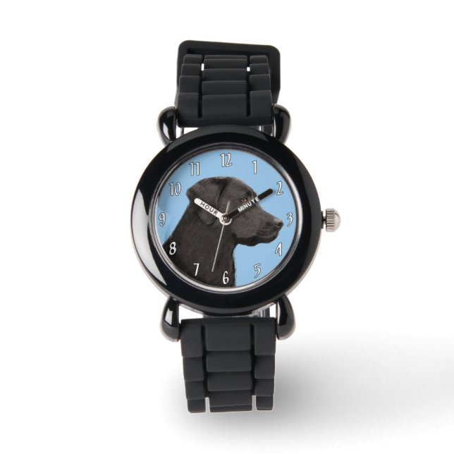 Labrador Retriever Black Painting Original Dog Art Horloge (Voorkant)