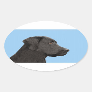 Labrador Retriever Black Painting Original Dog Art Ovale Sticker