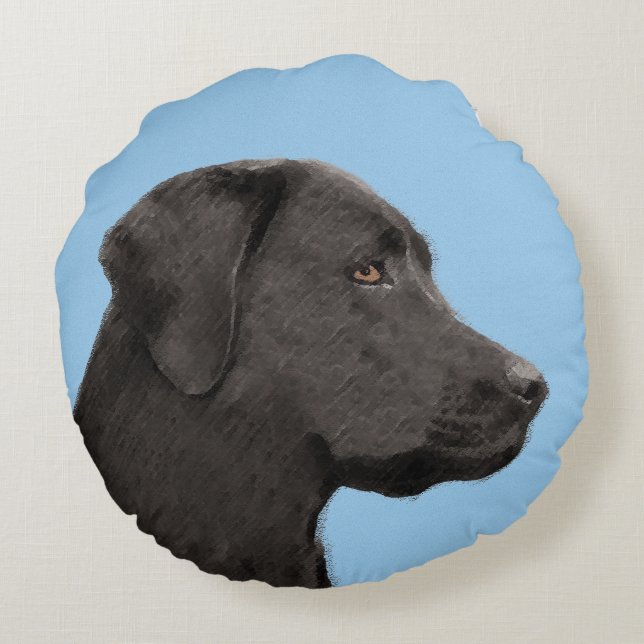 Labrador Retriever Black Painting Original Dog Art Rond Kussen (Achterkant)