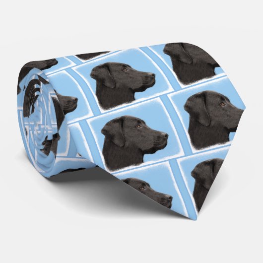 Labrador Retriever Black Painting Original Dog Art Stropdas (Opgerold)