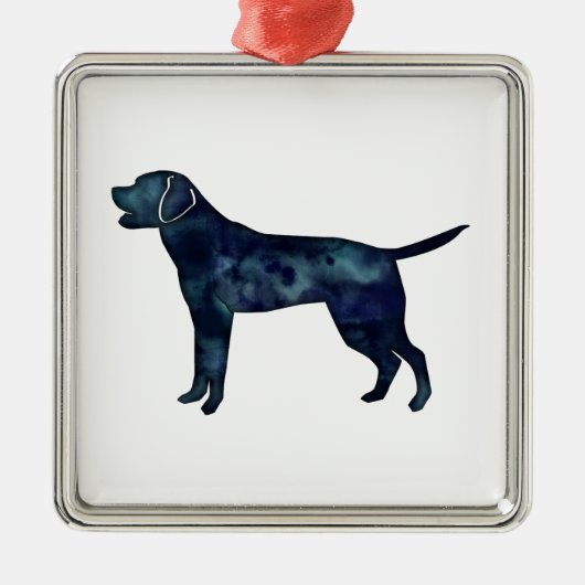 Labrador Retriever Black Waterverf Silhouette Metalen Ornament (Voorkant)