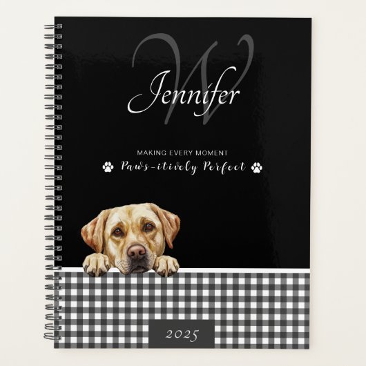 Labrador Retriever Black White Gingham Aangepaste Planner (Voorkant)