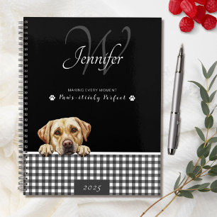 Labrador Retriever Black White Gingham Aangepaste  Planner