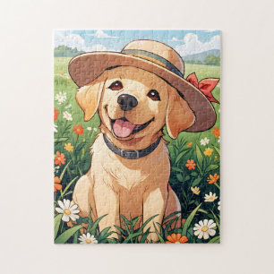 Labrador Retriever bloemen veld Legpuzzel