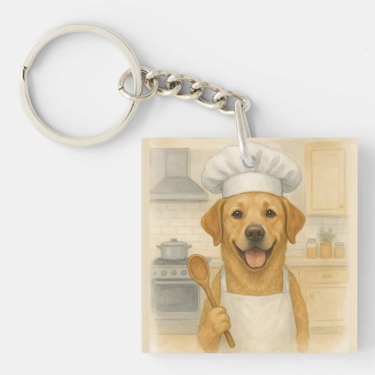 Labrador Retriever Chef Leuke Thuis Koken Sleutelhanger (Voorkant)