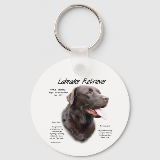Labrador Retriever (chocolade) Geschiedenis Ontwer Sleutelhanger (Voorkant)