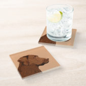 Labrador Retriever (Chocolade) schilderen - Dog Ar Glazen Onderzetter (Schuin)