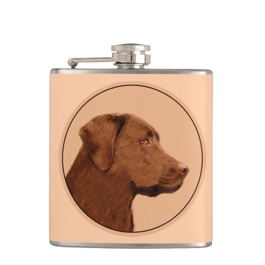 Labrador Retriever (Chocolade) schilderen - Dog Ar Heupfles (Voorkant)
