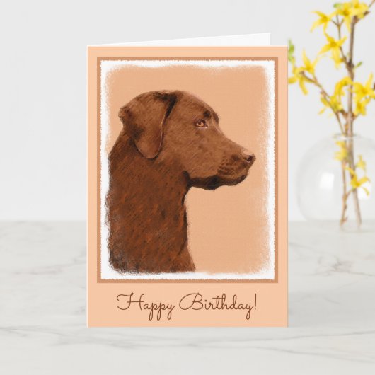 Labrador Retriever (Chocolade) schilderen - Dog Ar Kaart (Gele Bloem)