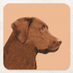 Labrador Retriever (Chocolade) schilderen - Dog Ar Kartonnen Onderzetters