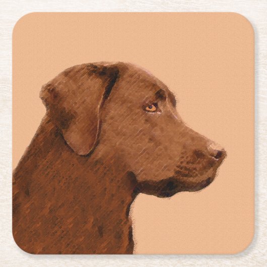 Labrador Retriever (Chocolade) schilderen - Dog Ar Kartonnen Onderzetters (Voorkant)