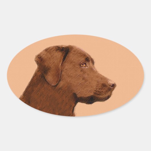 Labrador Retriever (Chocolade) schilderen - Dog Ar Ovale Sticker (Voorkant)