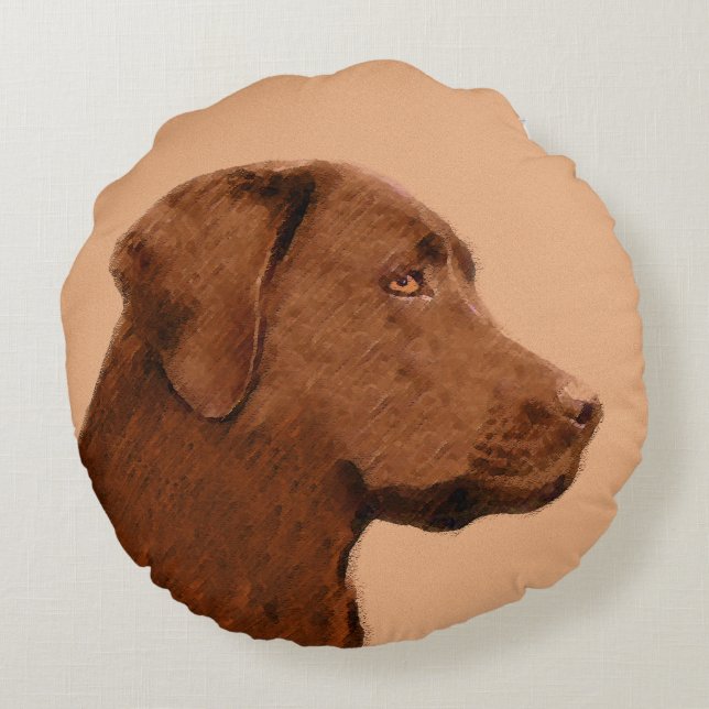 Labrador Retriever (Chocolade) schilderen - Dog Ar Rond Kussen (Achterkant)