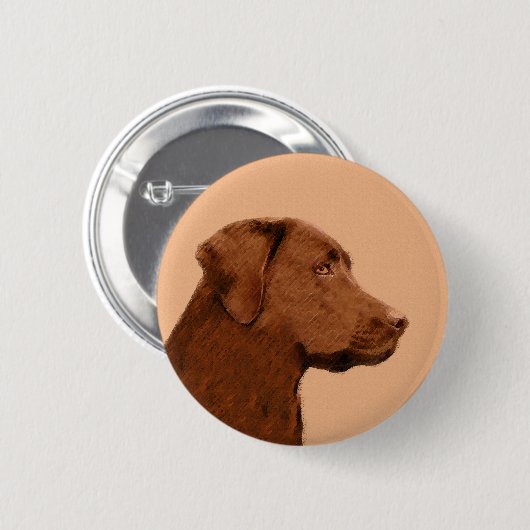 Labrador Retriever (Chocolade) schilderen - Dog Ar Ronde Button 5,7 Cm (Voorkant /achterkant)