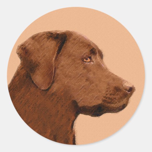 Labrador Retriever (Chocolade) schilderen - Dog Ar Ronde Sticker (Voorkant)