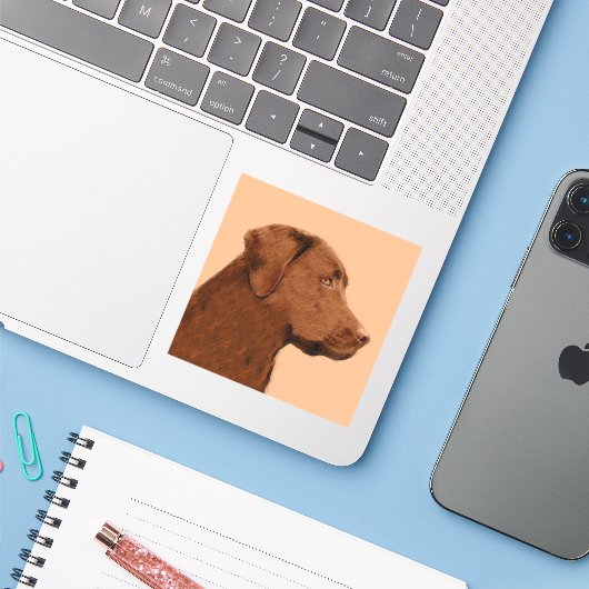 Labrador Retriever (Chocolade) schilderen - Dog Ar Sticker (Laptop met iPhone)