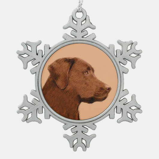 Labrador Retriever (Chocolade) schilderen - Dog Ar Tin Sneeuwvlok Ornament (Voorkant)