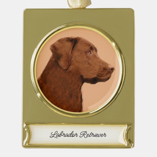 Labrador Retriever (Chocolade) schilderen - Dog Ar Verguld Banner Ornament (Voorkant)