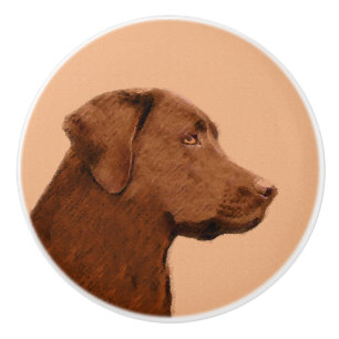 Labrador Retriever (Chocolade) Schilderij - Honden Keramische Knop