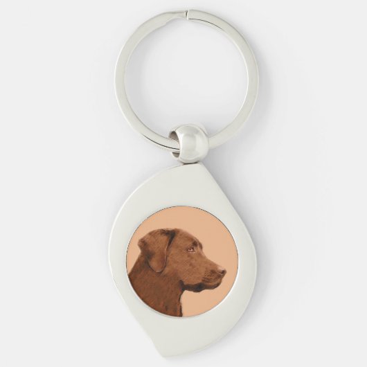 Labrador Retriever (Chocolade) Schilderij - Honden Sleutelhanger (Voorkant)