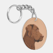 Labrador Retriever (Chocolade) Schilderij - Honden Sleutelhanger (Voorkant Links)