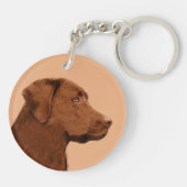 Labrador Retriever (Chocolade) Schilderij - Honden Sleutelhanger (Achterkant)