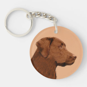 Labrador Retriever (Chocolade) Schilderij - Honden Sleutelhanger