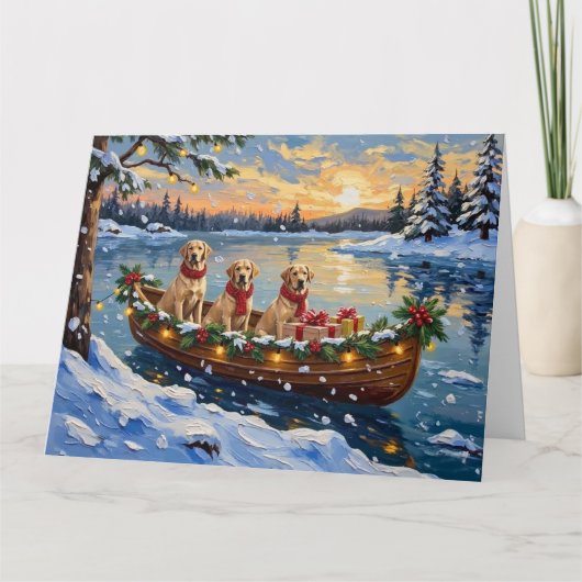 Labrador Retriever Christmas Boat Holiday Kaart (Voorkant)