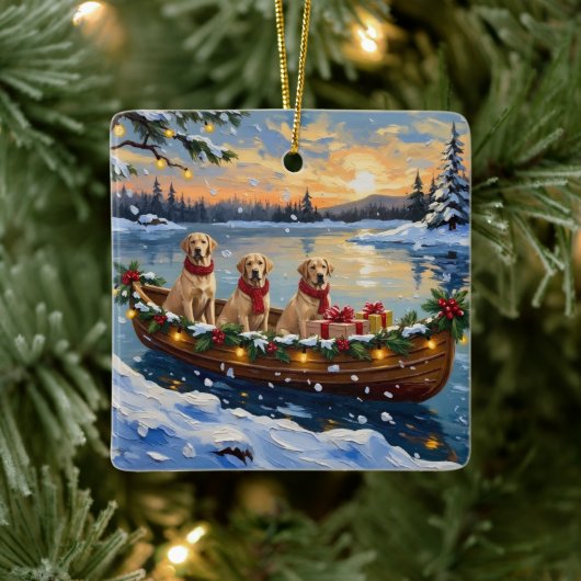 Labrador Retriever Christmas Boat Holiday Keramisch Ornament (Boom)