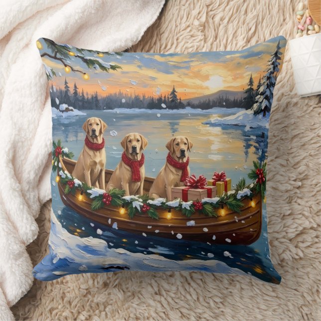 Labrador Retriever Christmas Boat Holiday Kussen (Deken)