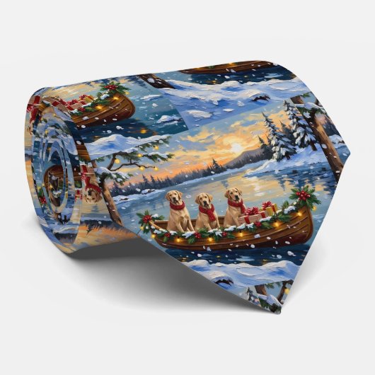 Labrador Retriever Christmas Boat Holiday Stropdas (Opgerold)
