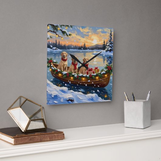 Labrador Retriever Christmas Boat Holiday Vierkante Klok (Kantoor)