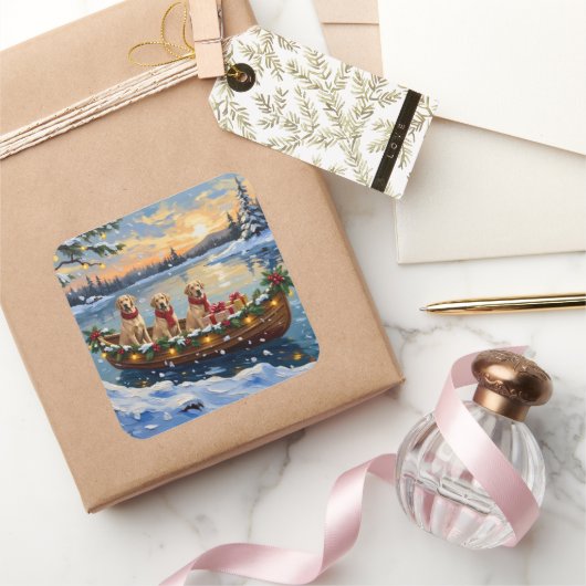 Labrador Retriever Christmas Boat Holiday Vierkante Sticker (Geschenken)