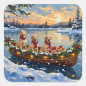 Labrador Retriever Christmas Boat Holiday Vierkante Sticker (Voorkant)