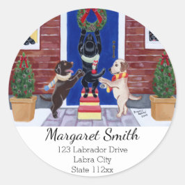 Labrador Retriever Christmas Fun Retouradres Ronde Sticker