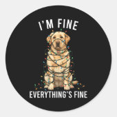 Labrador Retriever Christmas I'm Fine Everything I Ronde Sticker (Voorkant)