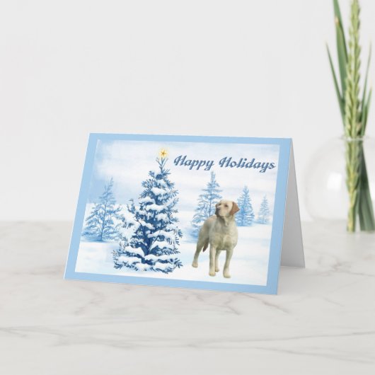Labrador Retriever Christmas Kaart Blue Tree6 (Voorkant)